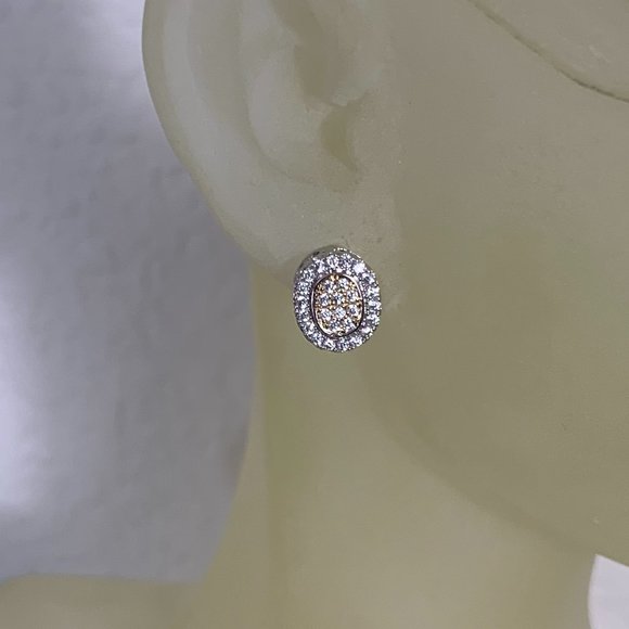 NWOT 2 Tone Silver & Gold Tone CZ Stud Earrings (SKU309A) - Picture 1 of 6